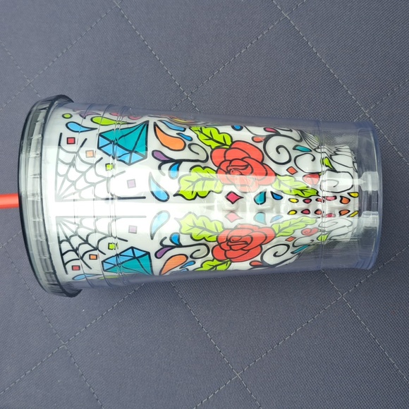 Skull Chiller Tumbler White Sugar Skull Design with Twist Off Lid & Straw #New - Picture 4 of 5